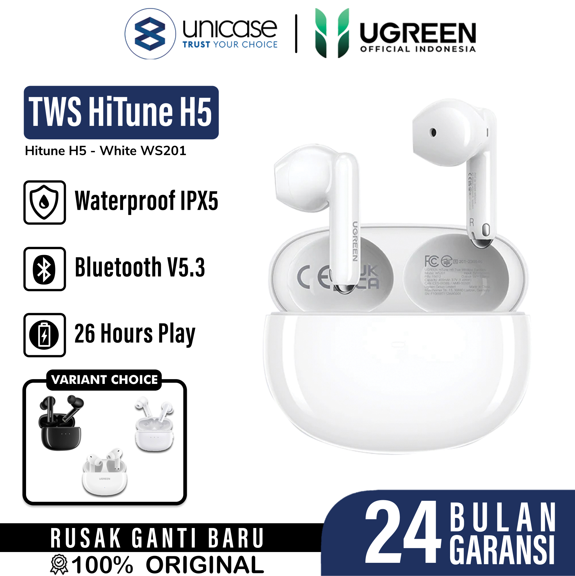 UGREEN TWS Headset Bluetooth HiTune H5 - White WS201 15612