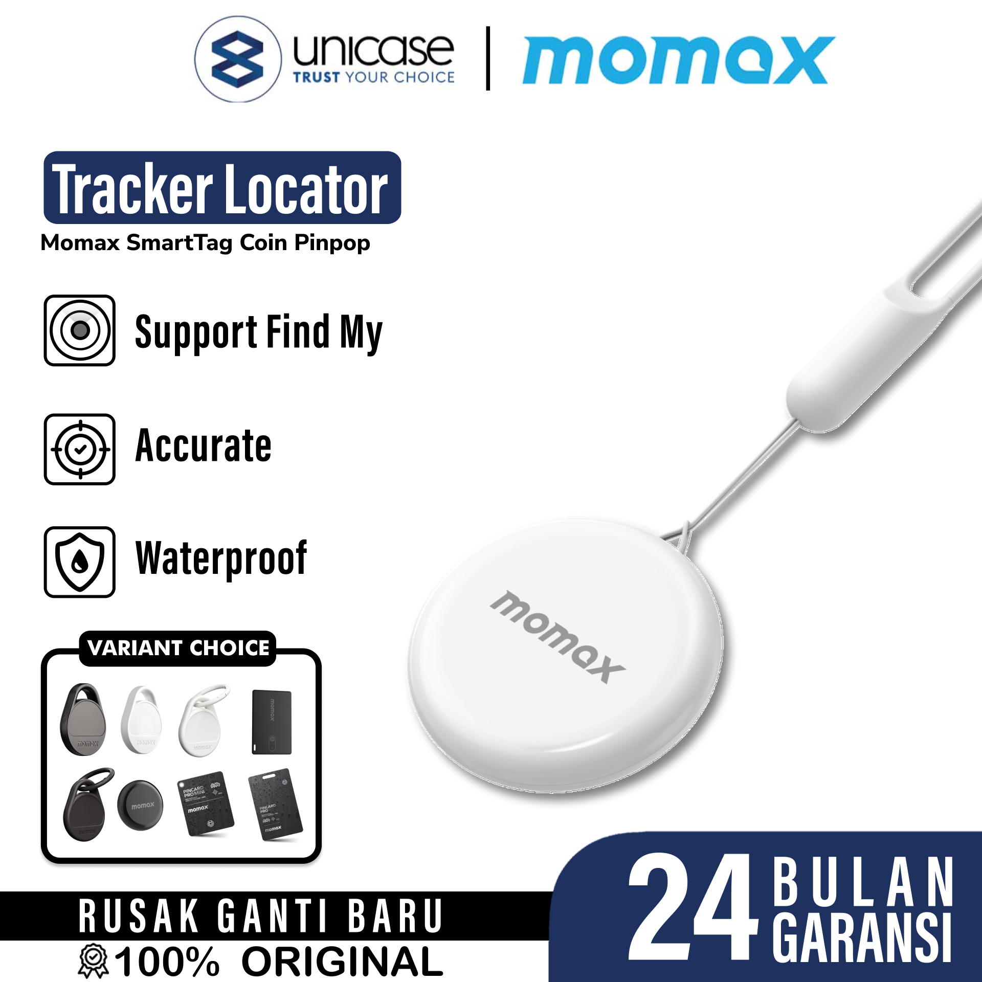 Pelacak Smart Tracker Momax SmartTag Pinpop PinCard Pro Key Finder Slim GPS Find My Card Locator