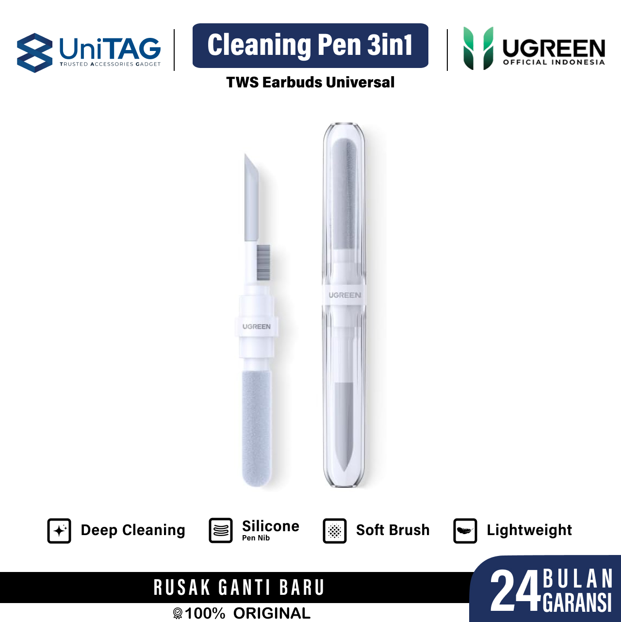 UGREEN Cleaning Pen 3 in 1 For Gadget Earbuds - White CP01 55292