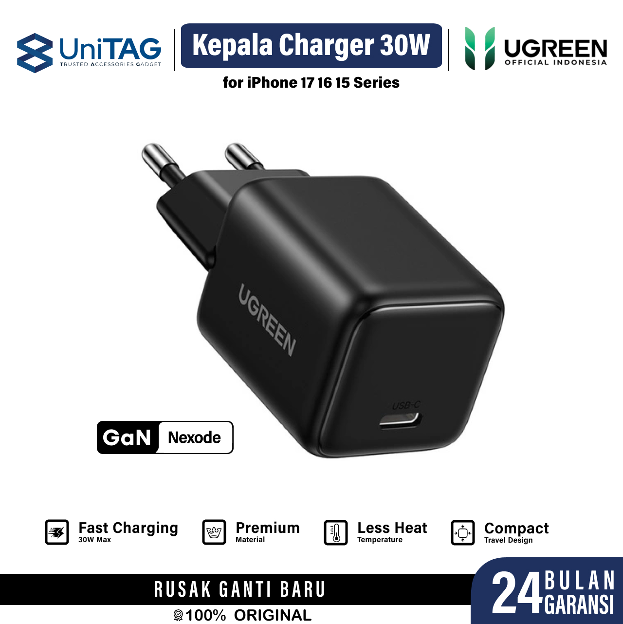 UGREEN Wall Charger 30W 1C GAN N Series - Black X513 65007