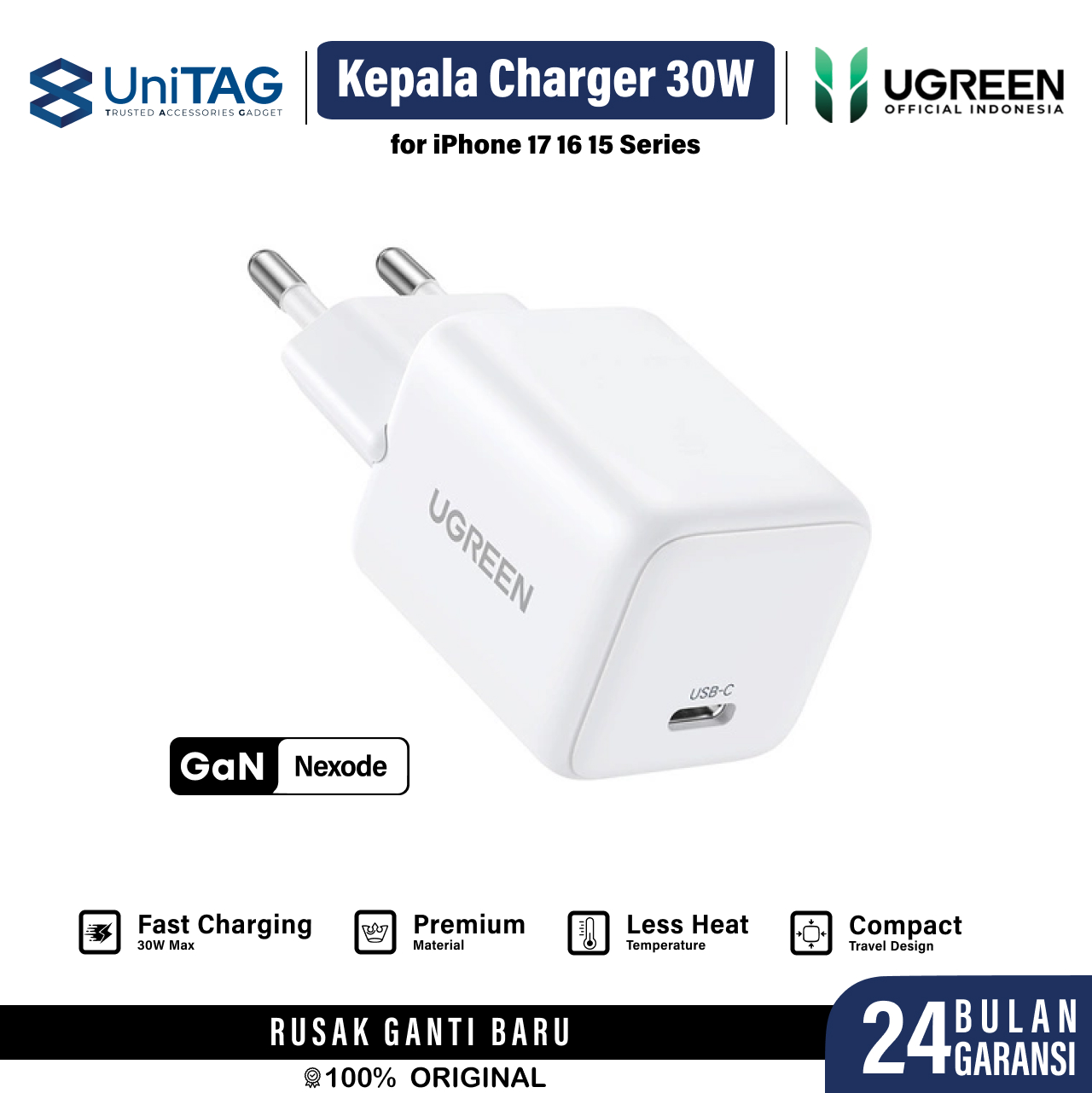 UGREEN Wall Charger 30W 1C GAN N Series - White X513 65009