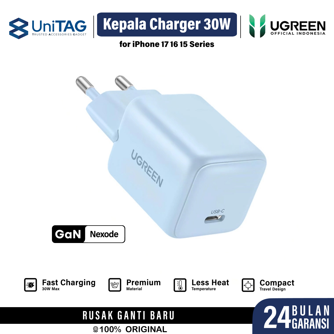 UGREEN Wall Charger 30W 1C GAN N Series - Baby Blue X513 65010
