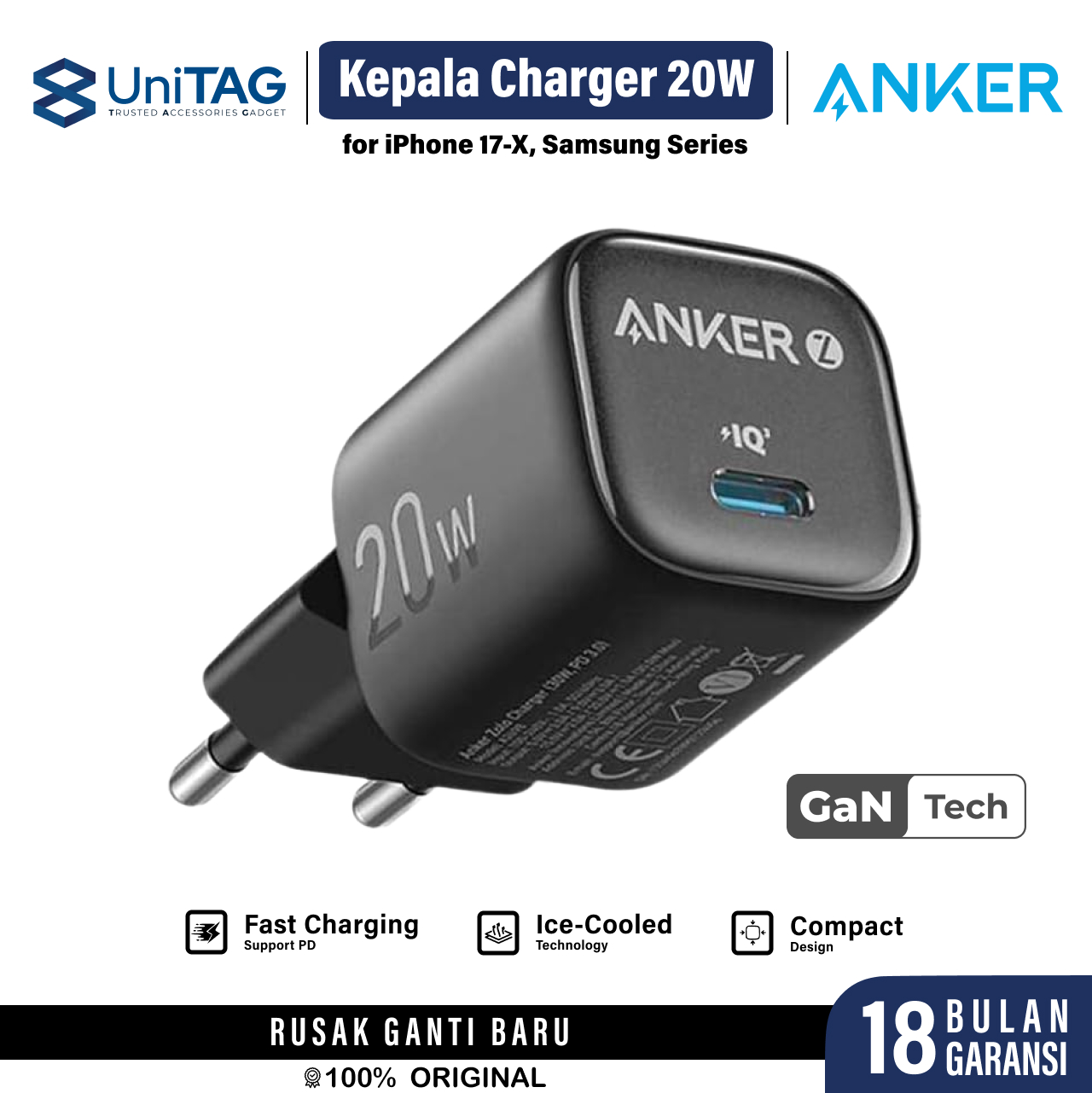 Anker Wall Charger 20W 1C GAN Zolo - Black A2699L11