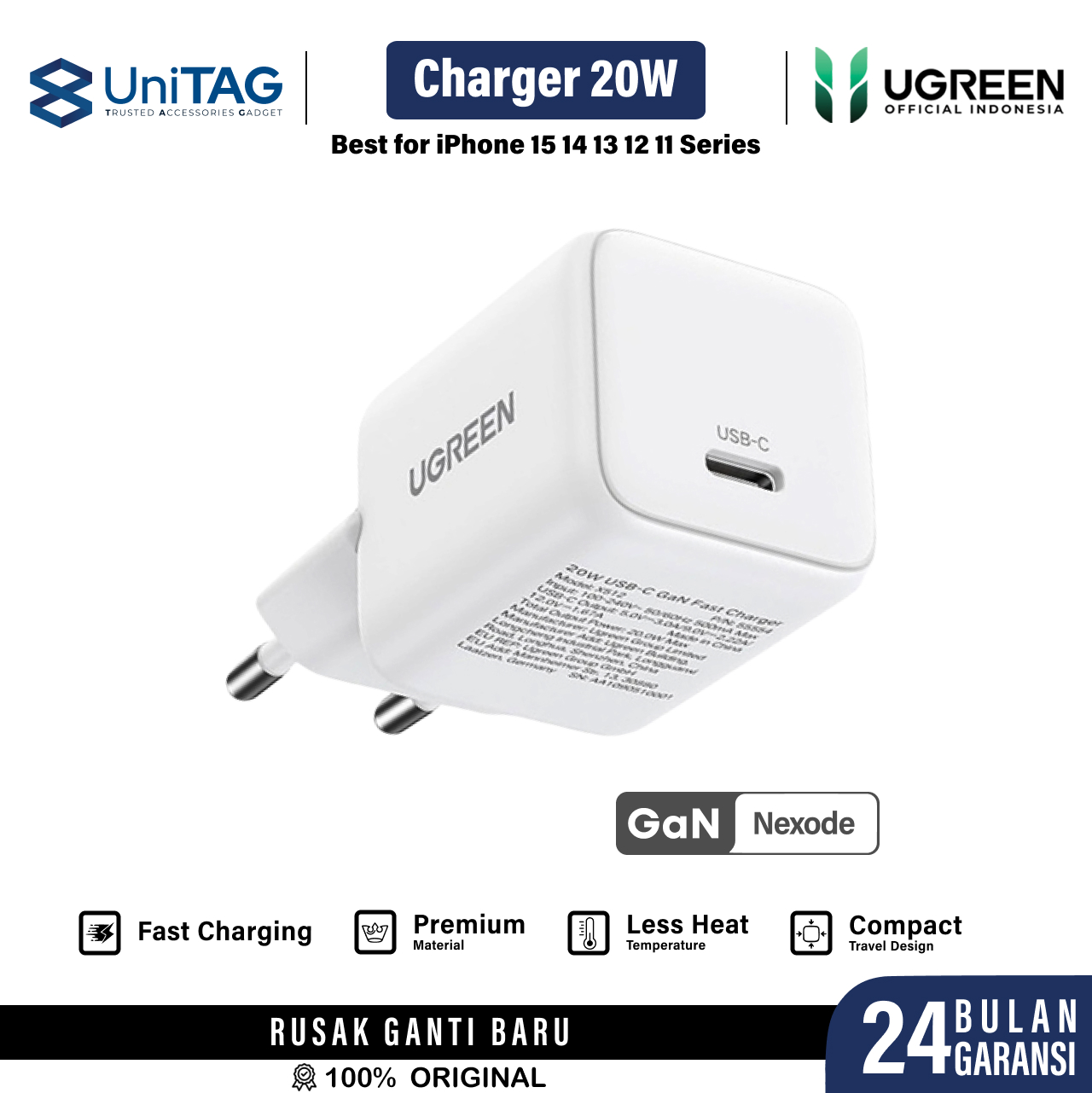 UGREEN Wall Charger GaN 1C 20W Fast Charger PD 3.0 PPS - White X512 55554