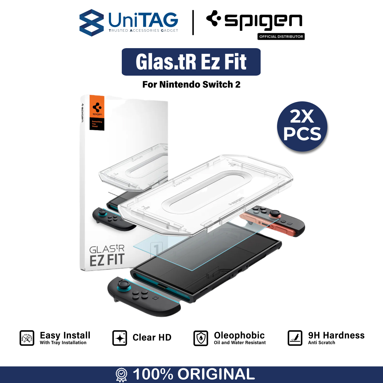 Spigen Nintendo Switch 2 Tempered Glass with Tray 2 Pack GlastR EZ Fit - Transparency AGL09111