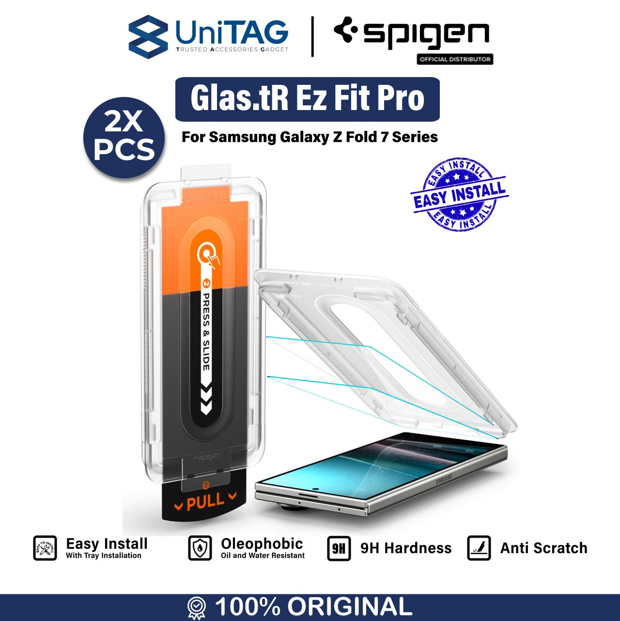 Spigen Galaxy Z Fold 7 Tempered Glass with Tray 2 Pack Glas.tR EZ Fit Pro HD - Transparency AGL09579 (Offline SKU)