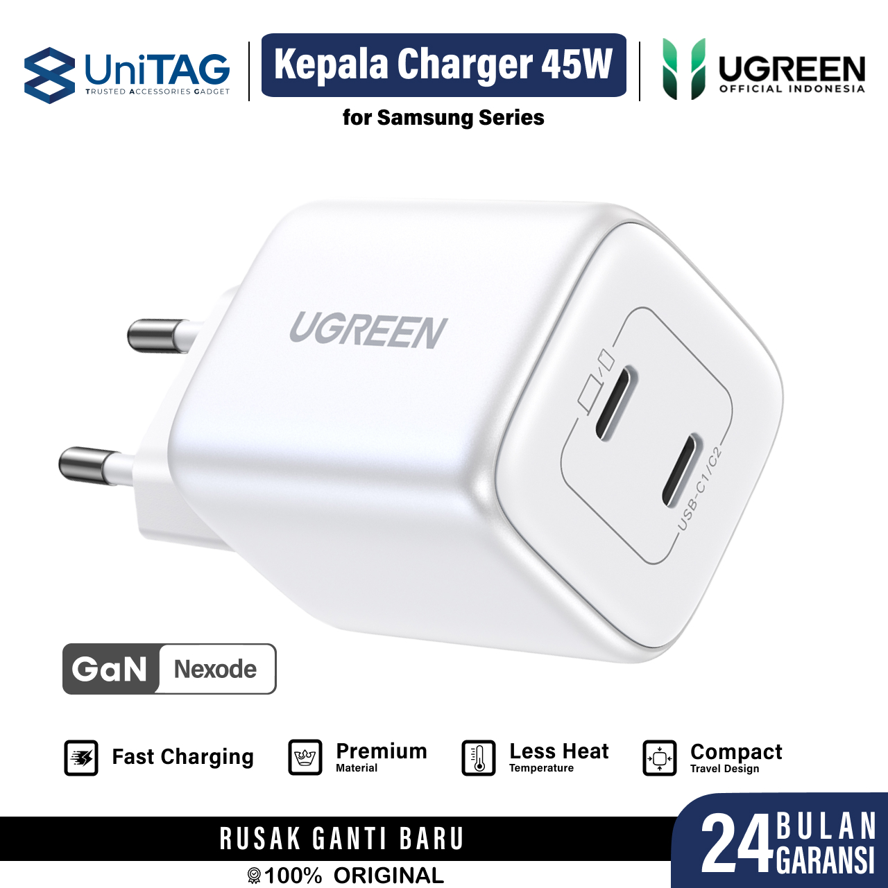 UGREEN Wall Charger 45W 2C GAN N Series - White X526 65154