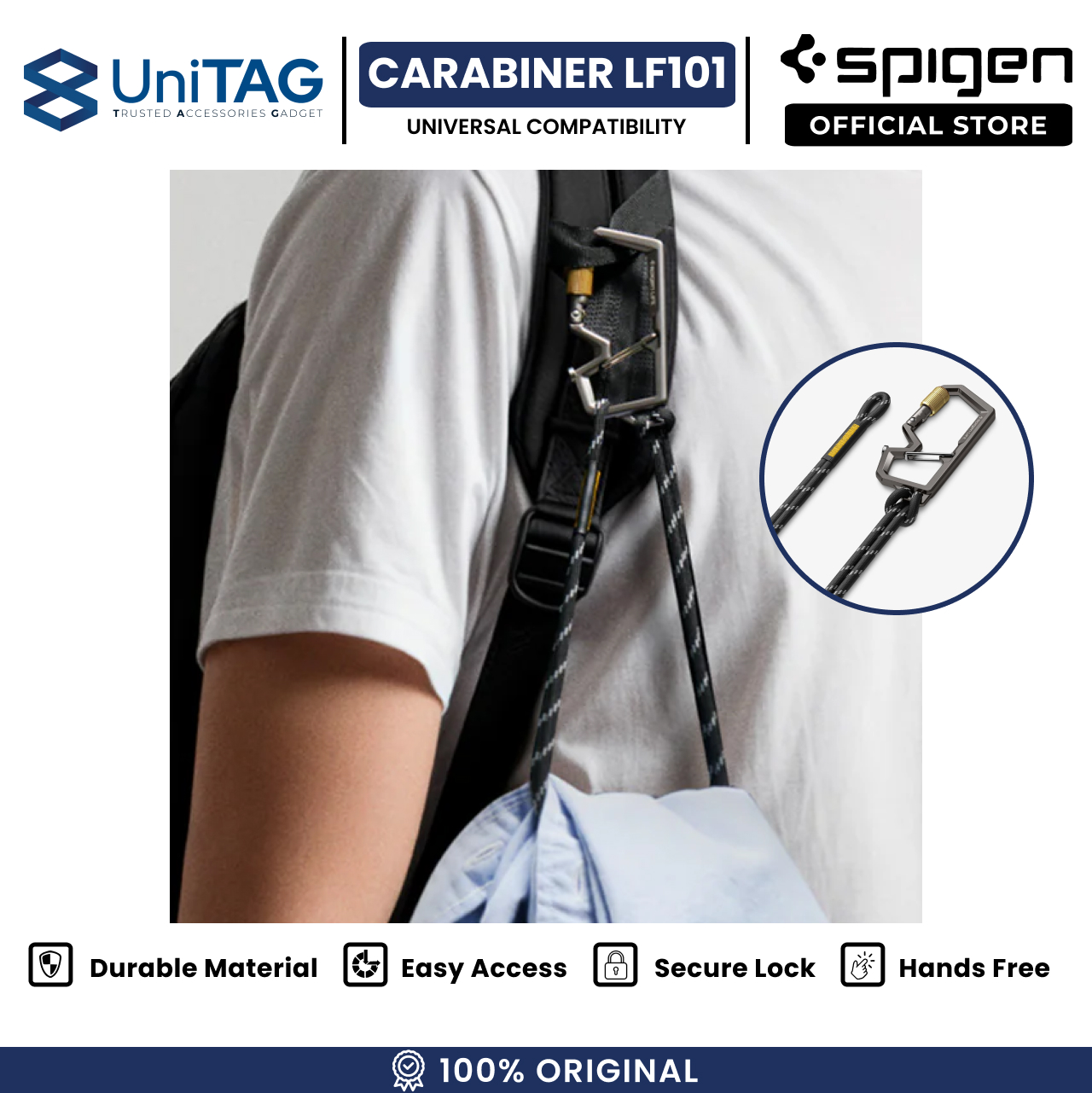 Spigen Carabiner With Key Ring 2nd Gen - Gunmetal AHP08894