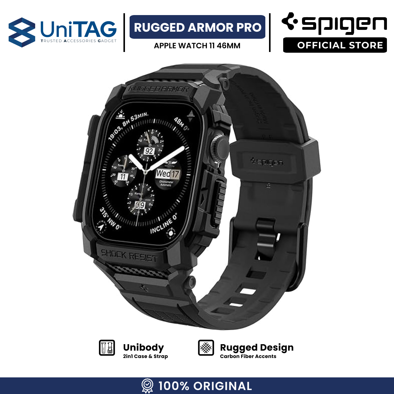 Spigen Apple Watch 46mm (Series 11) Case Rugged Armor Pro 2 - Matte Black ACS10503