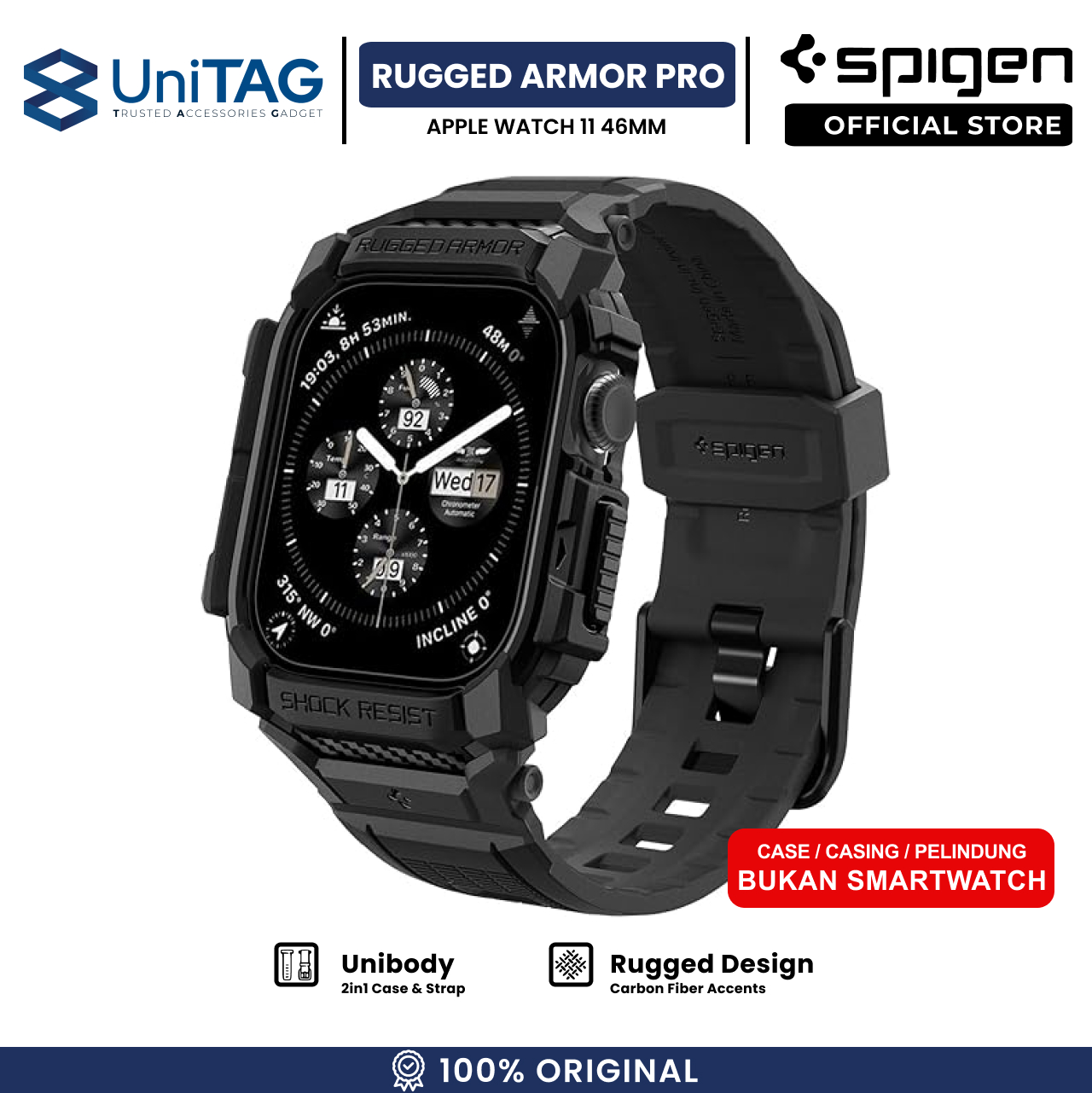Spigen Apple Watch 46mm (Series 11) Case Rugged Armor Pro 2 - Matte Black ACS10503
