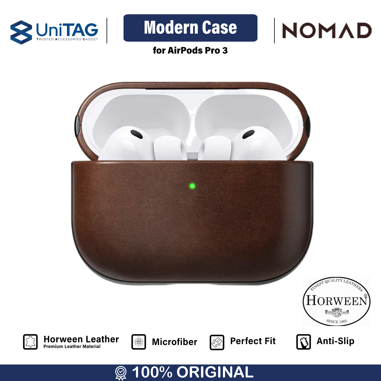 Nomad Airpods Pro 3 Case Modern Leather Case - Rustic Brown Horween NM011284858