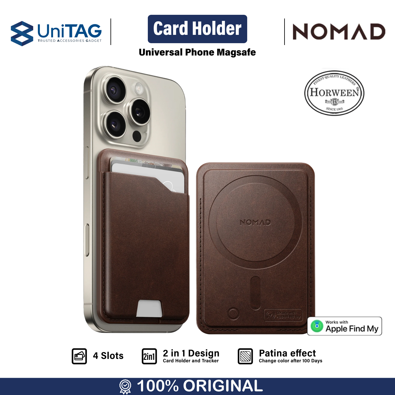 Nomad Card Holder Magsafe Leather Mag Wallet with Find My Tracking - Rustic Brown NM014742858