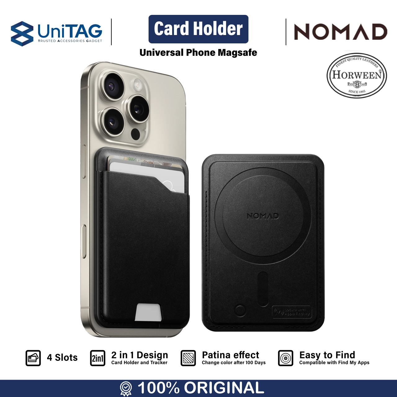 Nomad Card Holder Magsafe Leather Mag Wallet with Find My Tracking - Black Horween NM014469858