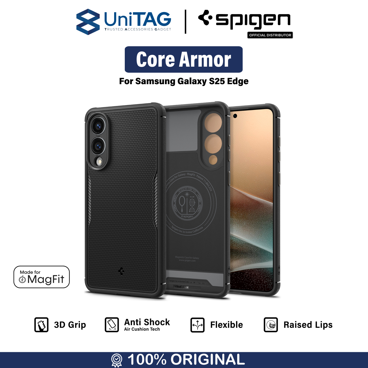 Spigen Galaxy S25 Edge Case Magsafe Core Armor MagFit - Matte Black ACS09406 (Offline SKU)