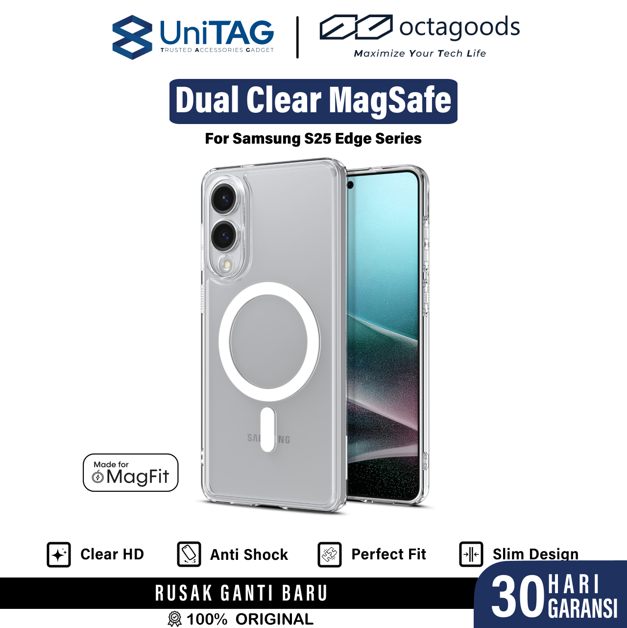 Octagoods Galaxy S25 Edge Case Dual Clear Magsafe - Clear K08352