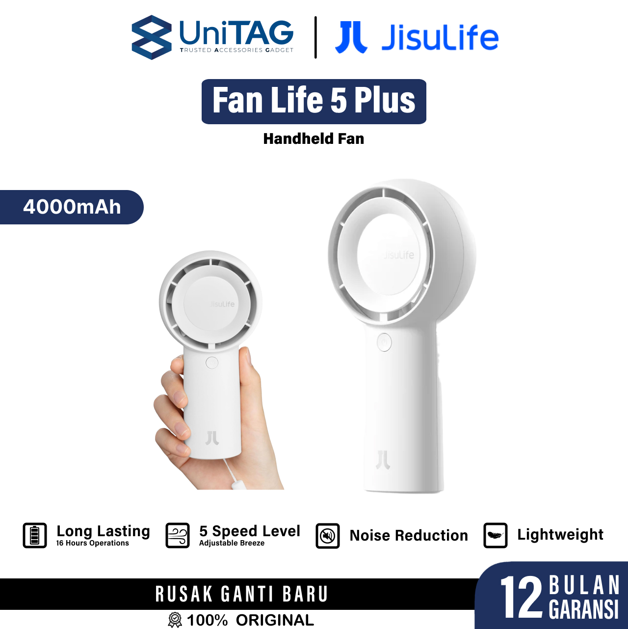 Jisulife Fan Life5 Plus 4000mAh - White JL HF FA43 4000 WH