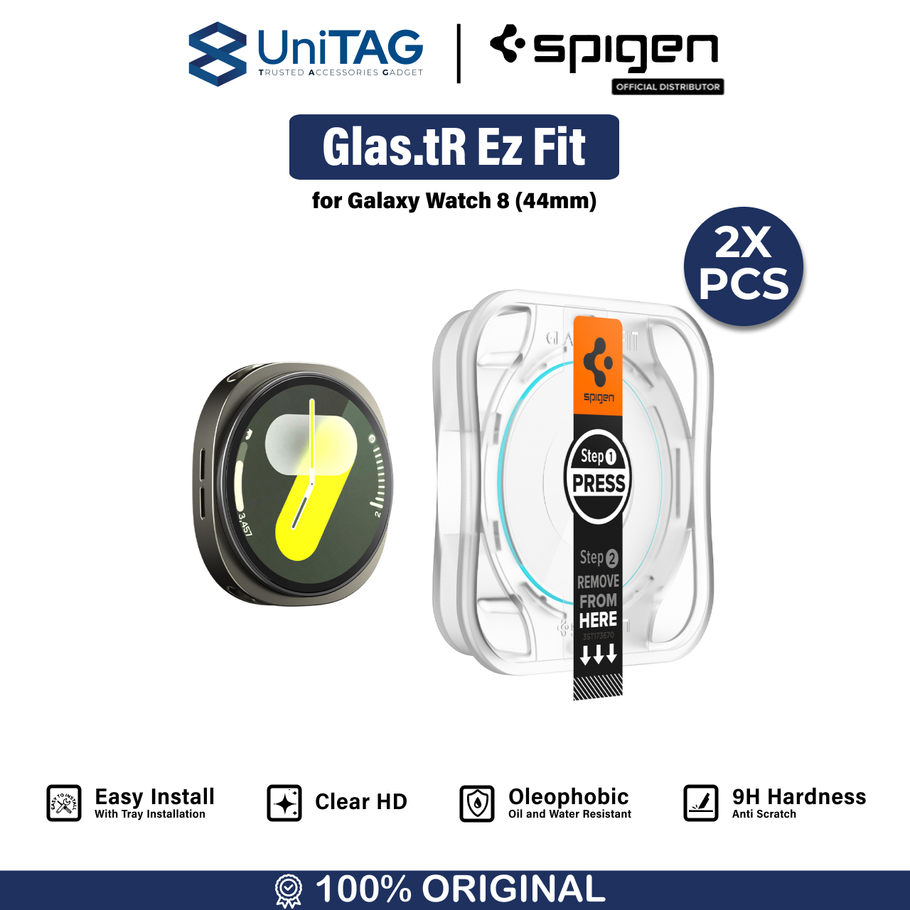 Spigen Galaxy Watch 8 (44mm) Tempered Glass with Tray 2 Pack GlastR EZ Fit - Transparency AGL09876