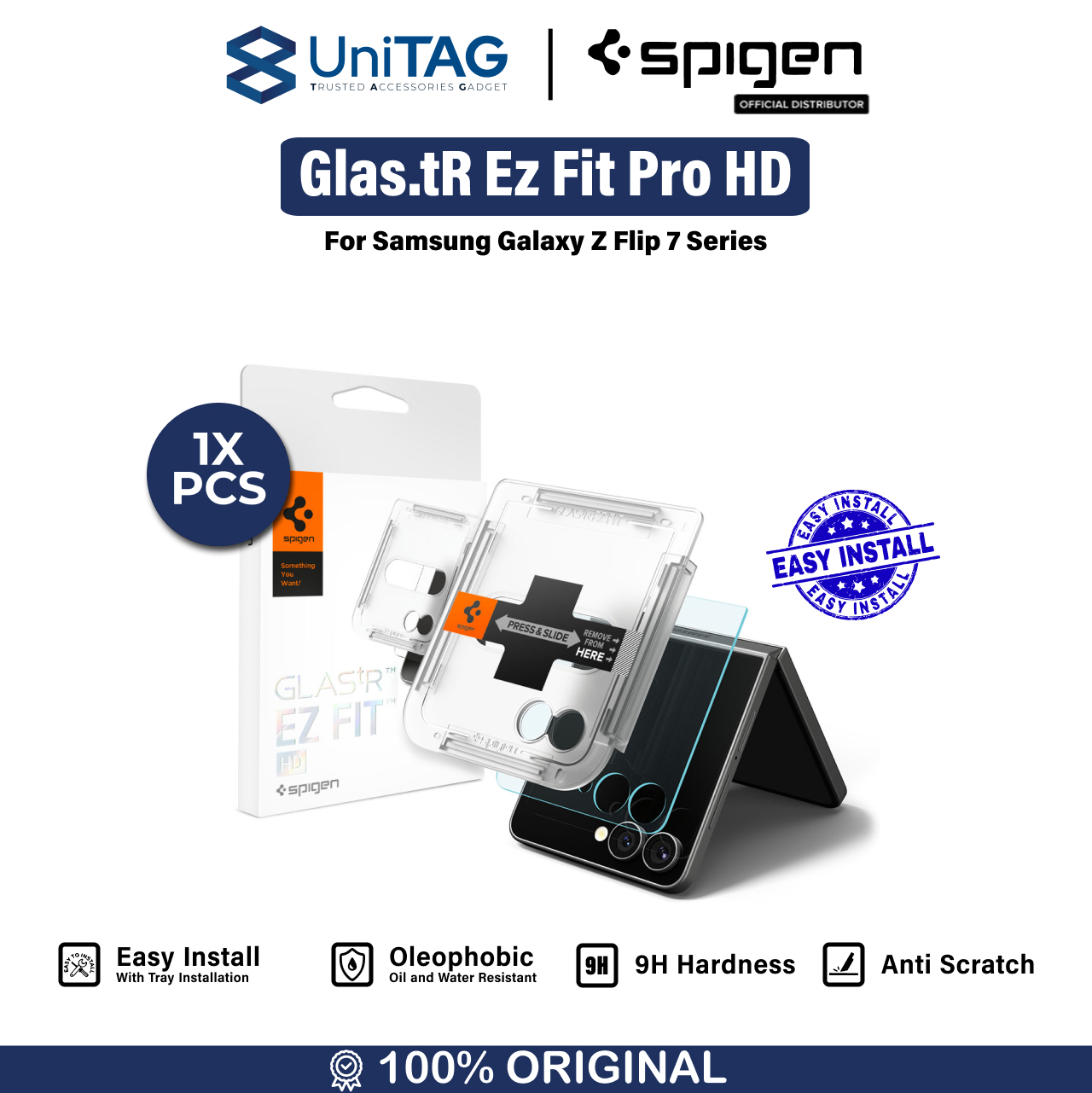 Spigen Galaxy Z Flip 7 Tempered Glass with Tray 1 Pack Glas.tR EZ Fit Pro HD - Transparency AGL09586 (Offline SKU)