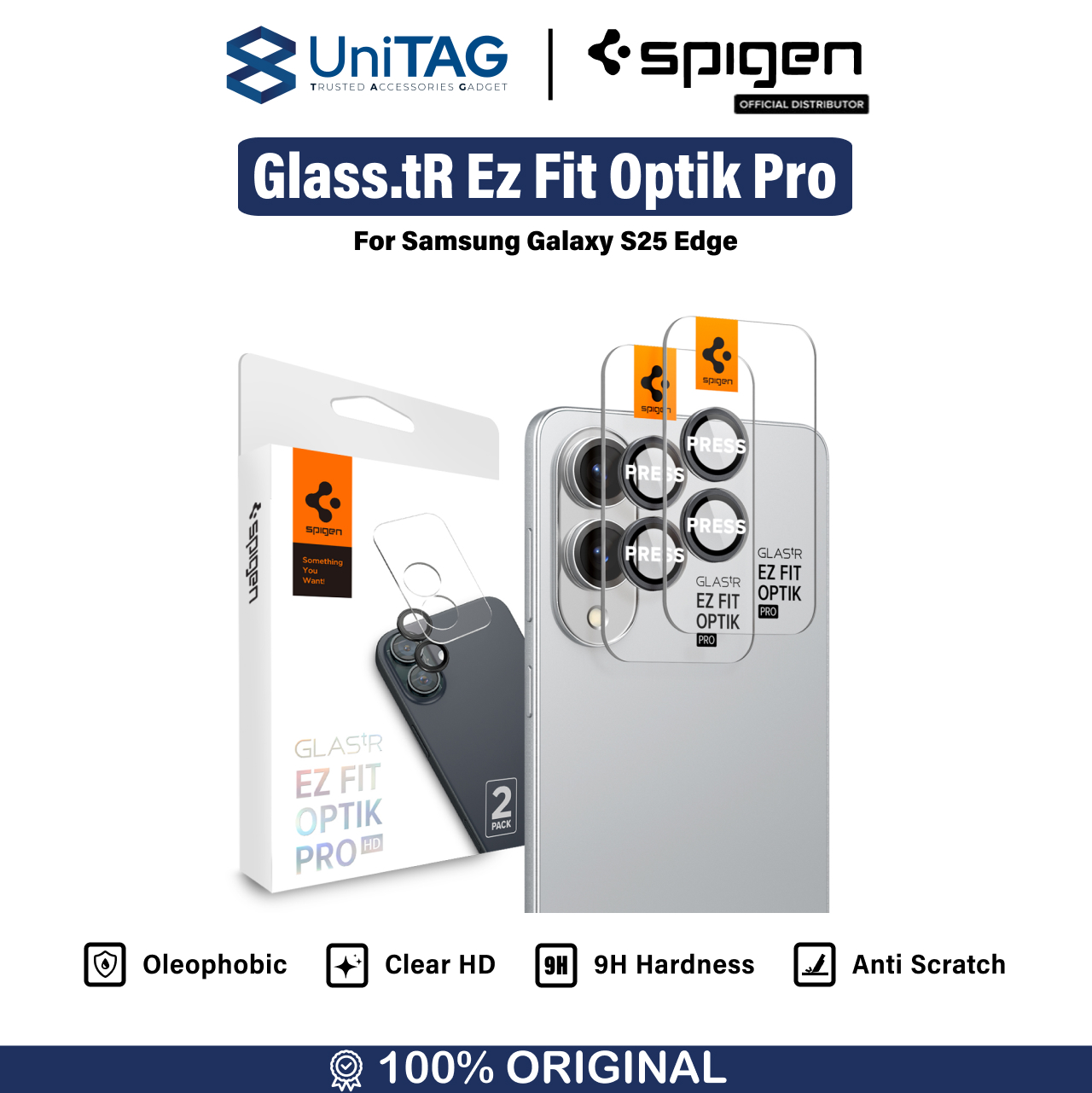 Spigen Galaxy S25 Edge Camera Lens Protector Camera Ring with Tray 2 Pack GlastR EZ Fit Optik Pro - Black AGL09413