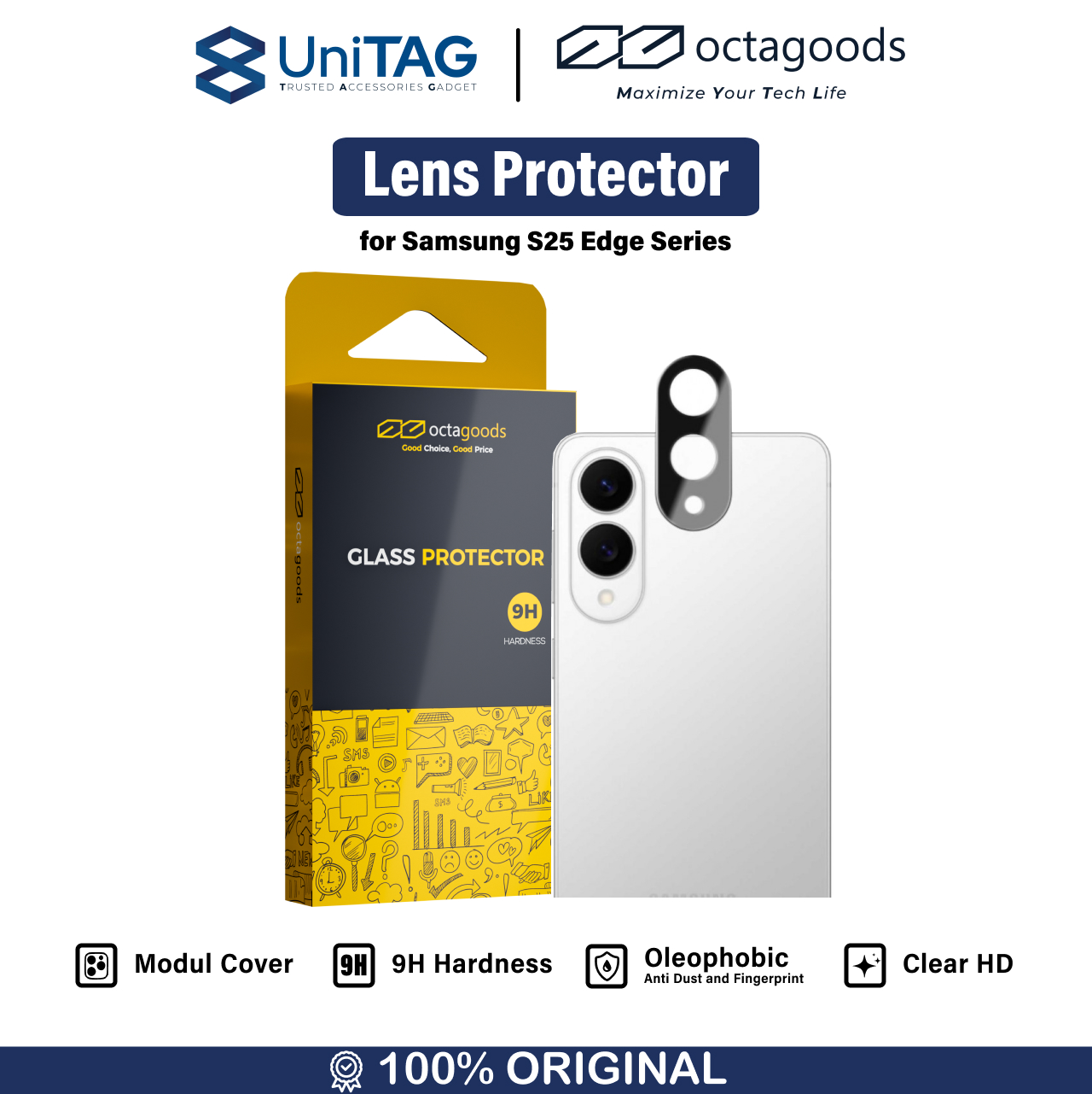 Octagoods Galaxy S25 Edge Camera Lens Protector Full Cover - Clear SX7646