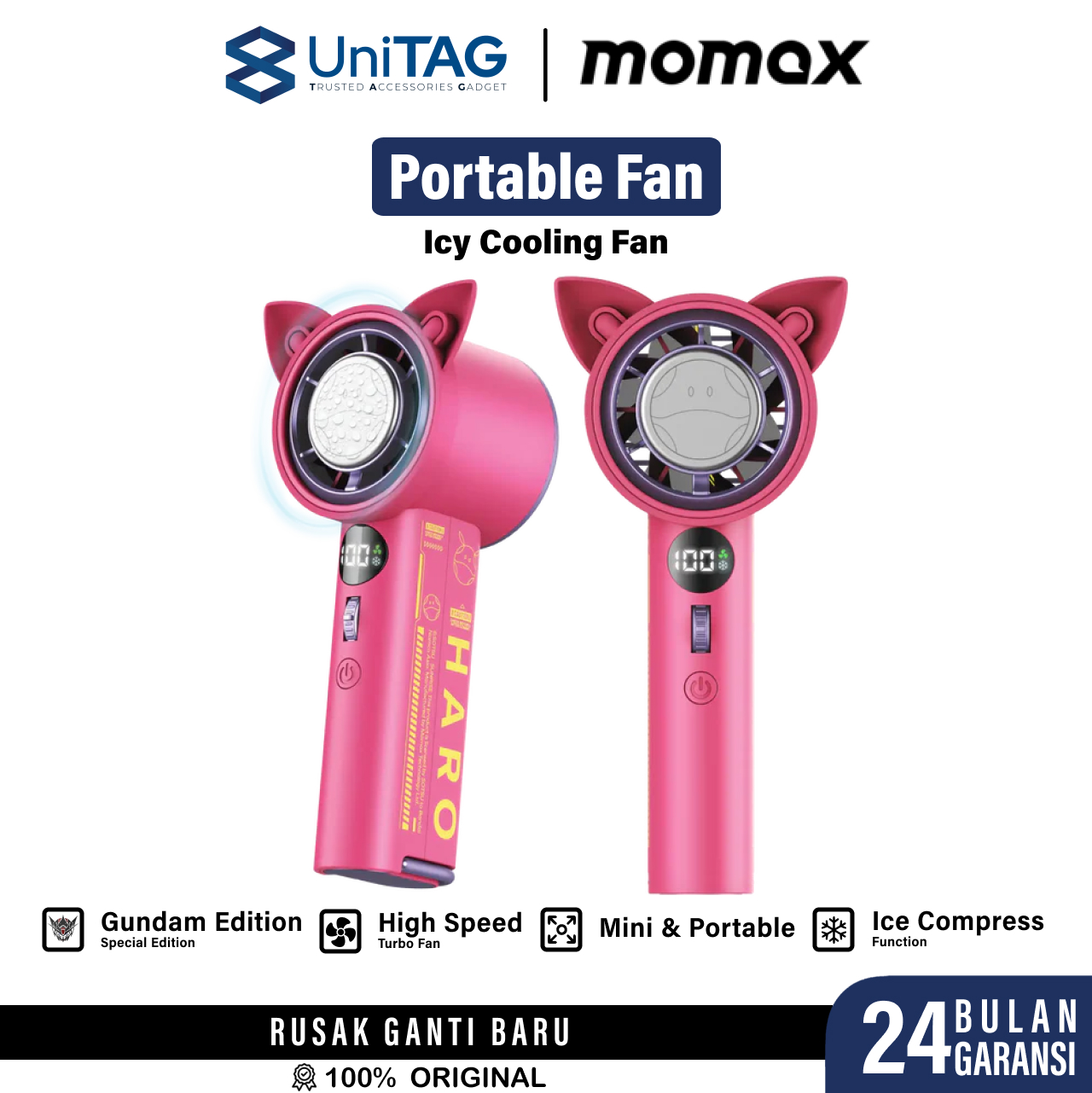 Momax Portable Fan High Speed Icy Cooling Fan - Haro Pink IF18GDP-1