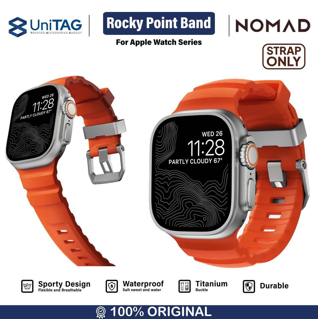 Nomad Apple Watch 49mm / 46mm / 45mm / 44mm / 42mm (Series 3 / 2 / 1) Strap Rocky Point Band - Magma Natural Hardware [SKU]