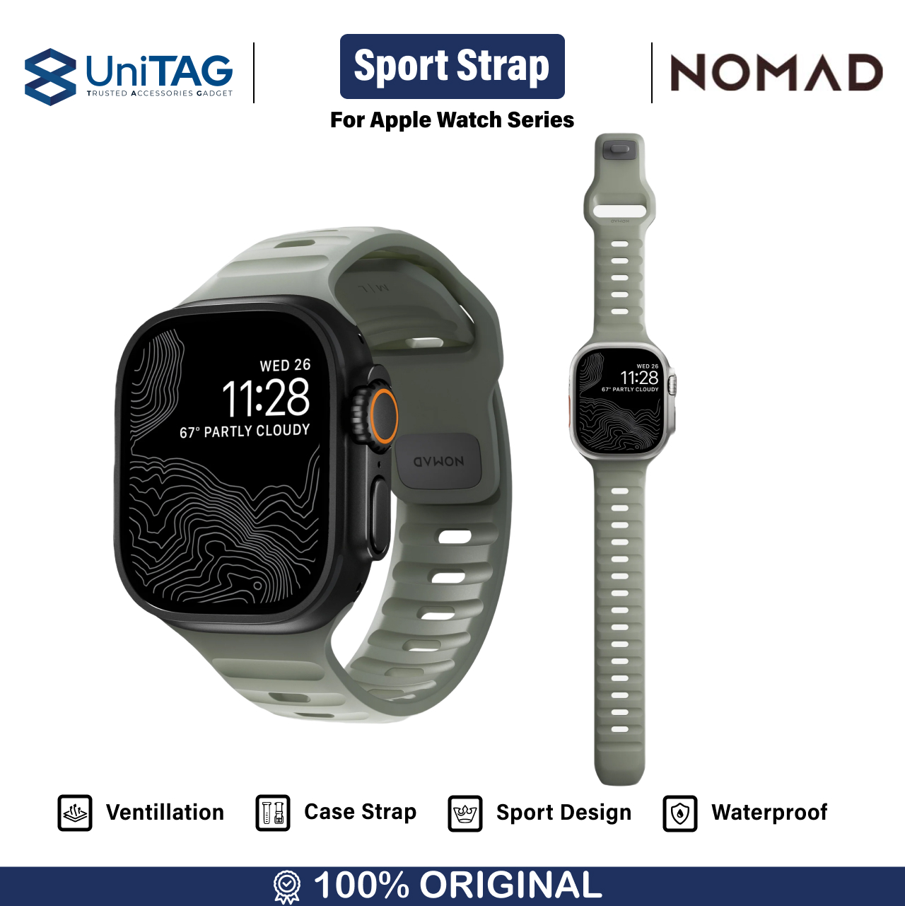Nomad Apple Watch 49mm / 46mm / 45mm / 44mm / 42mm (Series 3 / 2 / 1) Strap Sport Band - Coastal Rock NM01112785