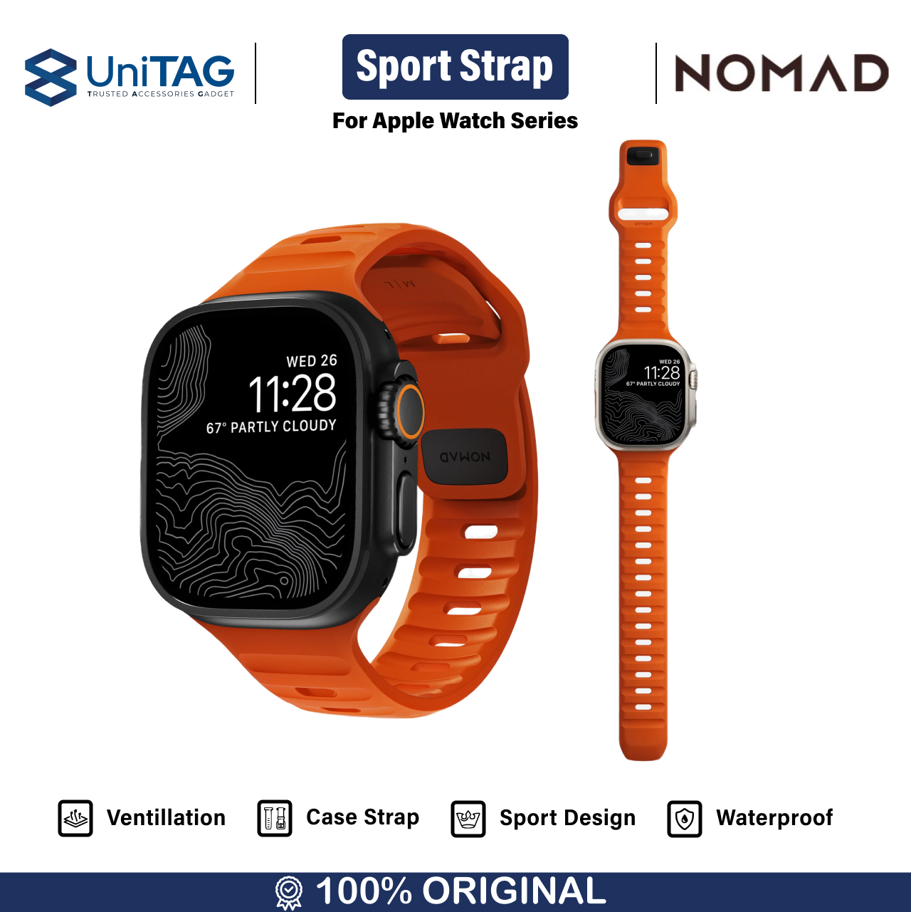 Nomad Apple Watch 49mm / 46mm / 45mm / 44mm / 42mm (Series 3 / 2 / 1) Strap Sport Band - Ultra Orange NM00736685