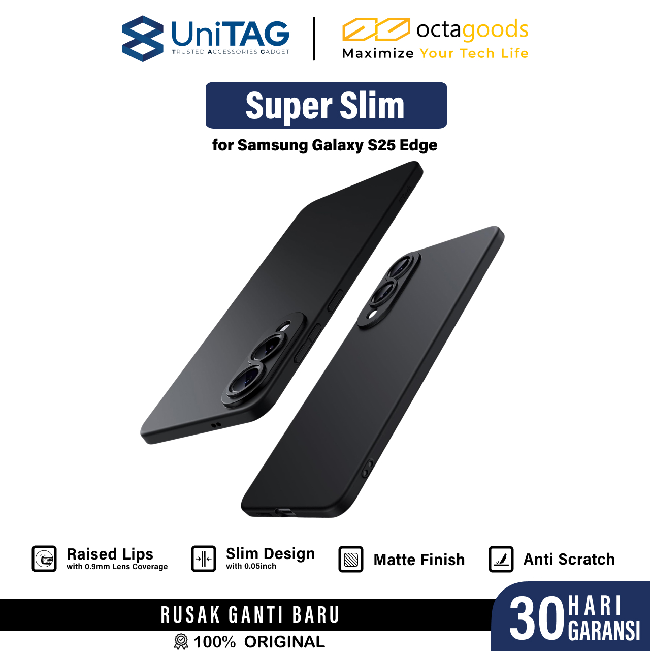Octagoods Galaxy S25 Edge Case Super Slim - Matte Black CB36003
