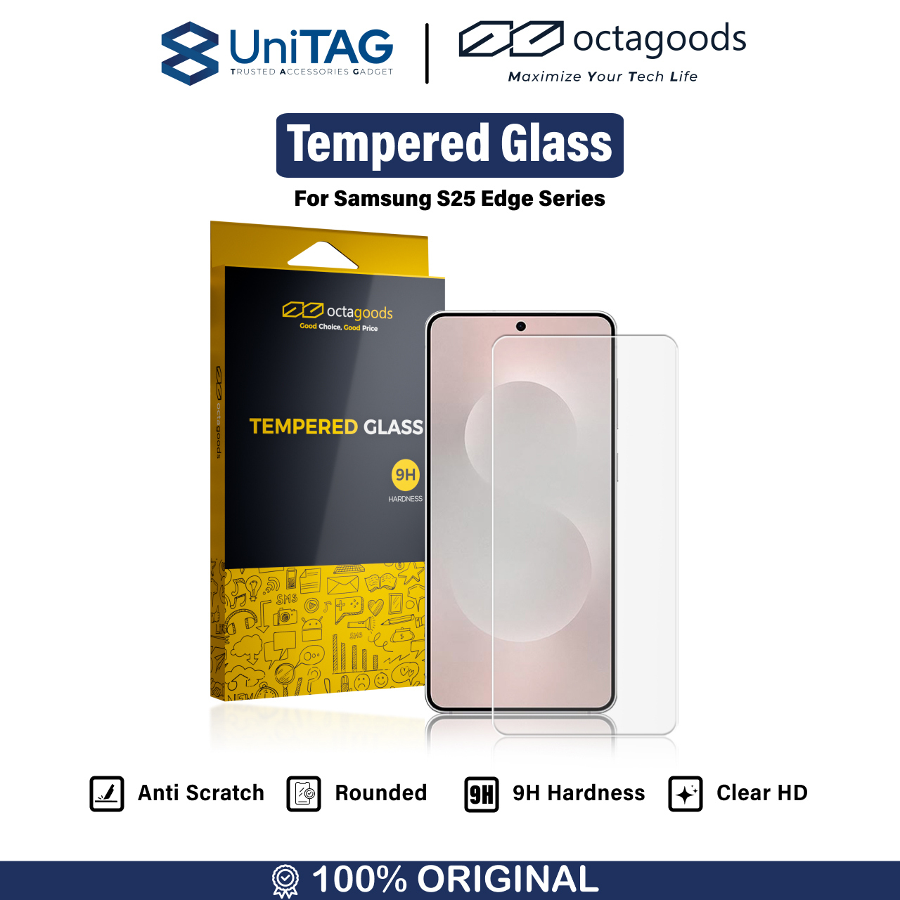 Octagoods Galaxy S25 Edge Tempered Glass - Clear SX7644