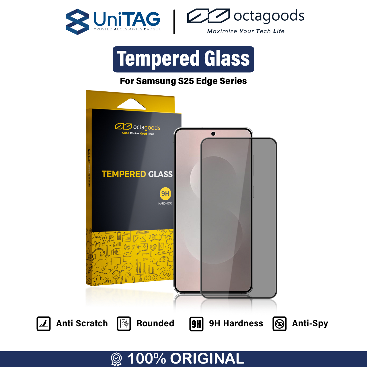 Octagoods Galaxy S25 Edge Tempered Glass - Privacy FKM5300