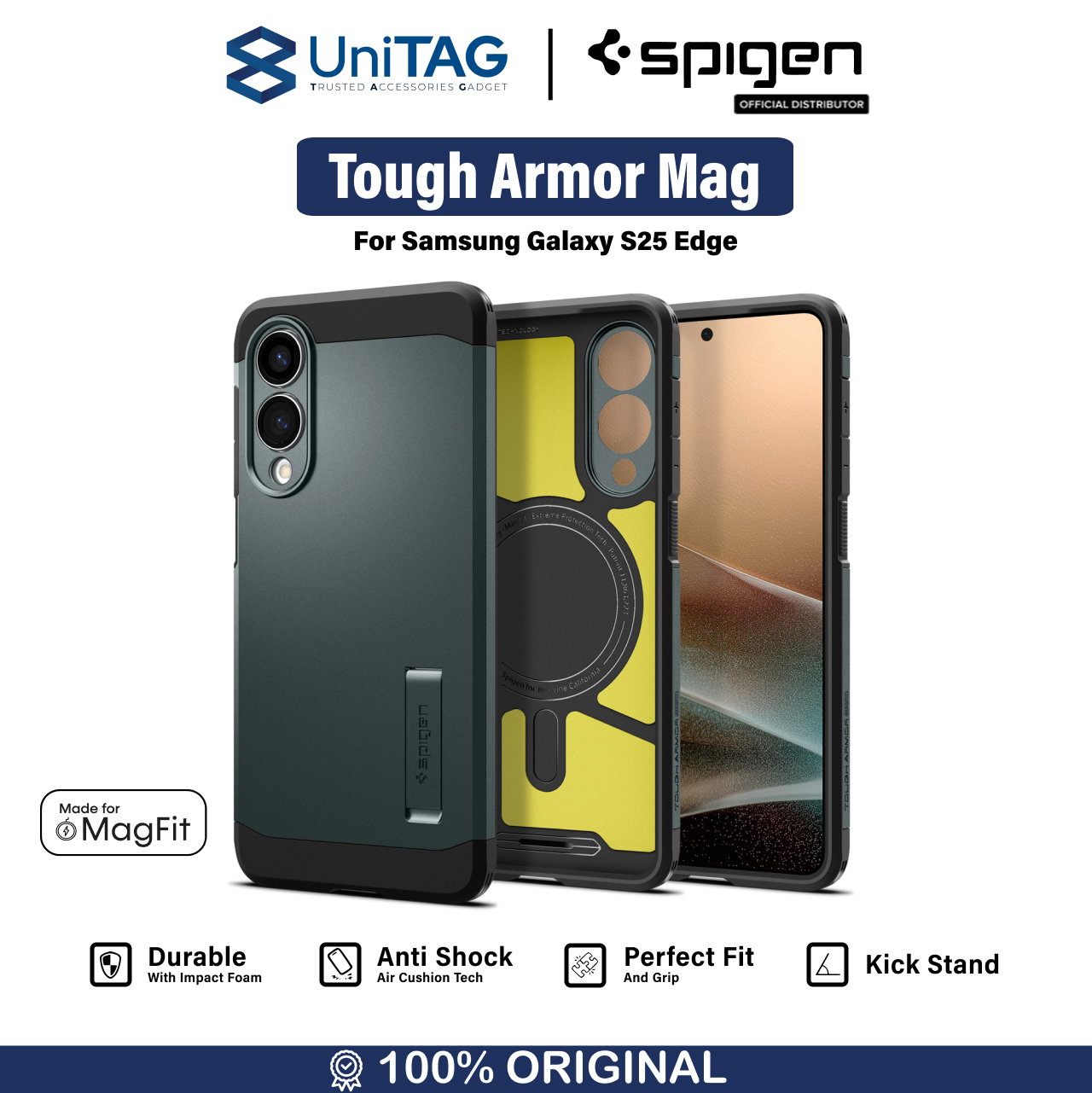 Spigen Galaxy S25 Edge Case Magsafe Tough Armor MagFit - Abyss Green ACS09424