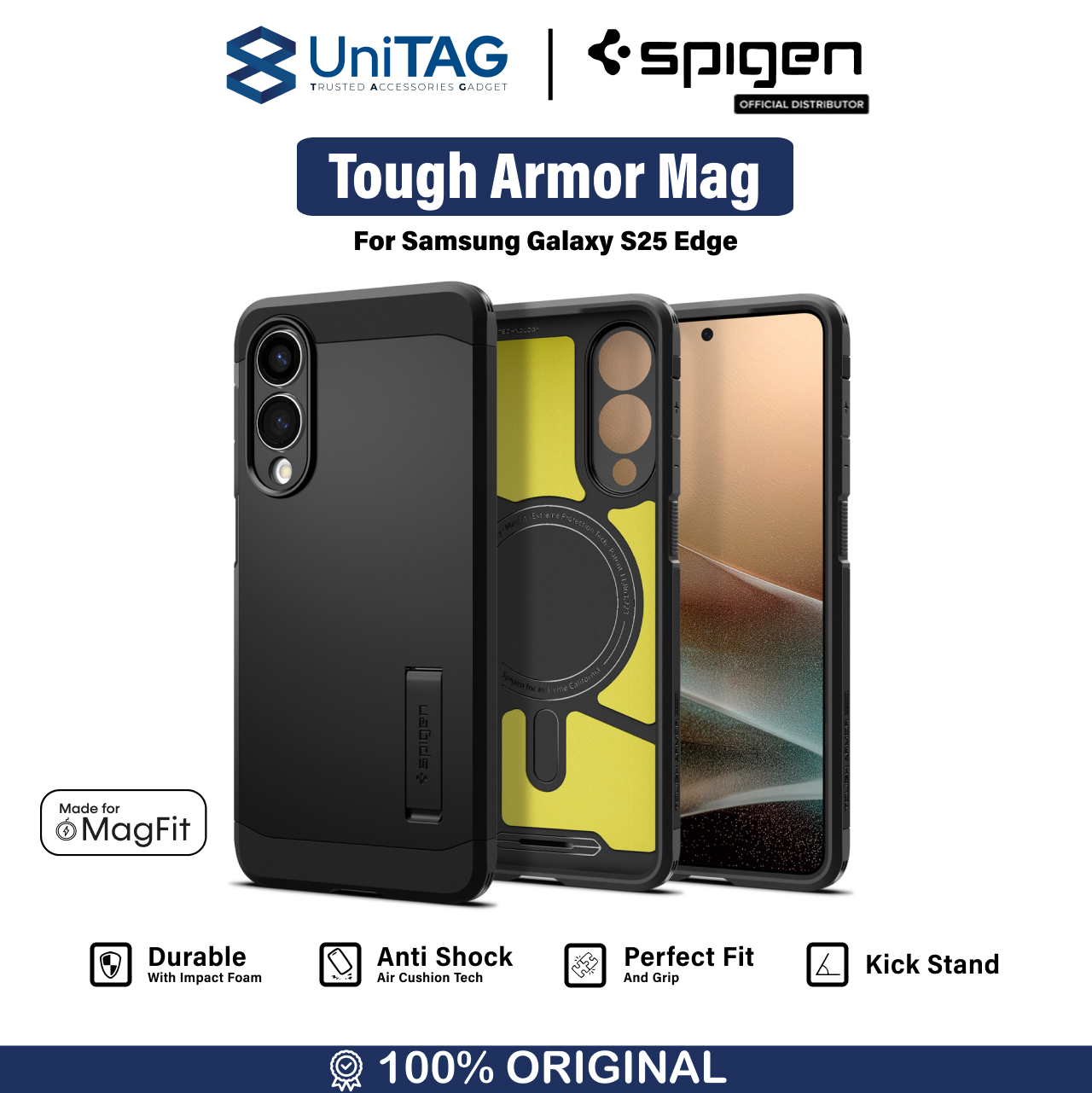 Spigen Galaxy S25 Edge Case Magsafe Tough Armor MagFit - Black ACS09422