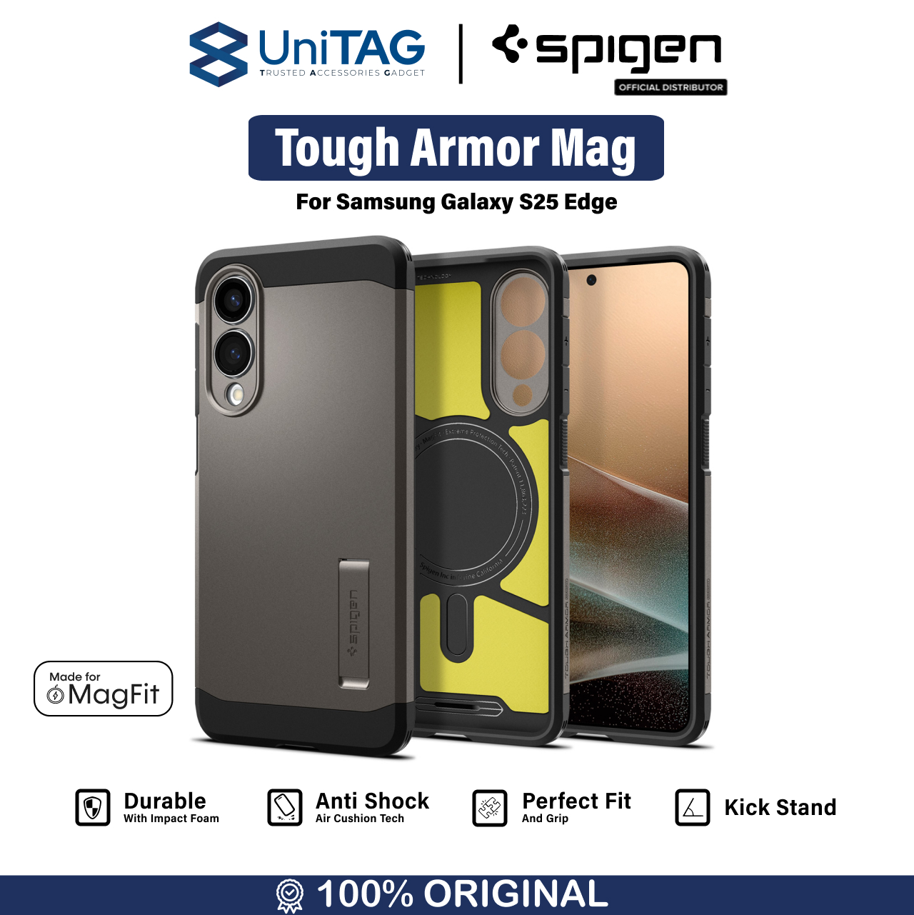 Spigen Galaxy S25 Edge Case Magsafe Tough Armor MagFit - Gunmetal ACS09423