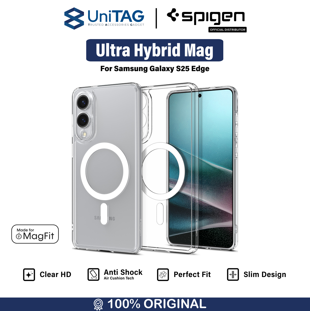 Spigen Galaxy S25 Edge Case Magsafe Ultra Hybrid MagFit - Clear White ACS09418