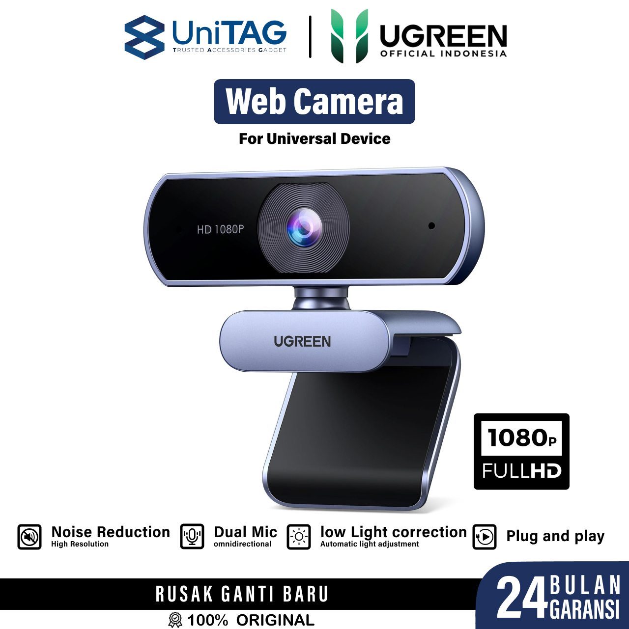 UGREEN Webcam Full HD 1080p with Microphone - Black CM678 15728