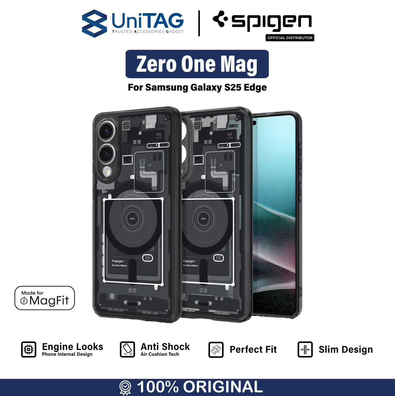 Case Samsung Galaxy S25 Edge Spigen Ultra Hybrid Zero One Magnetic MagFit Magsafe Anti Shock Casing