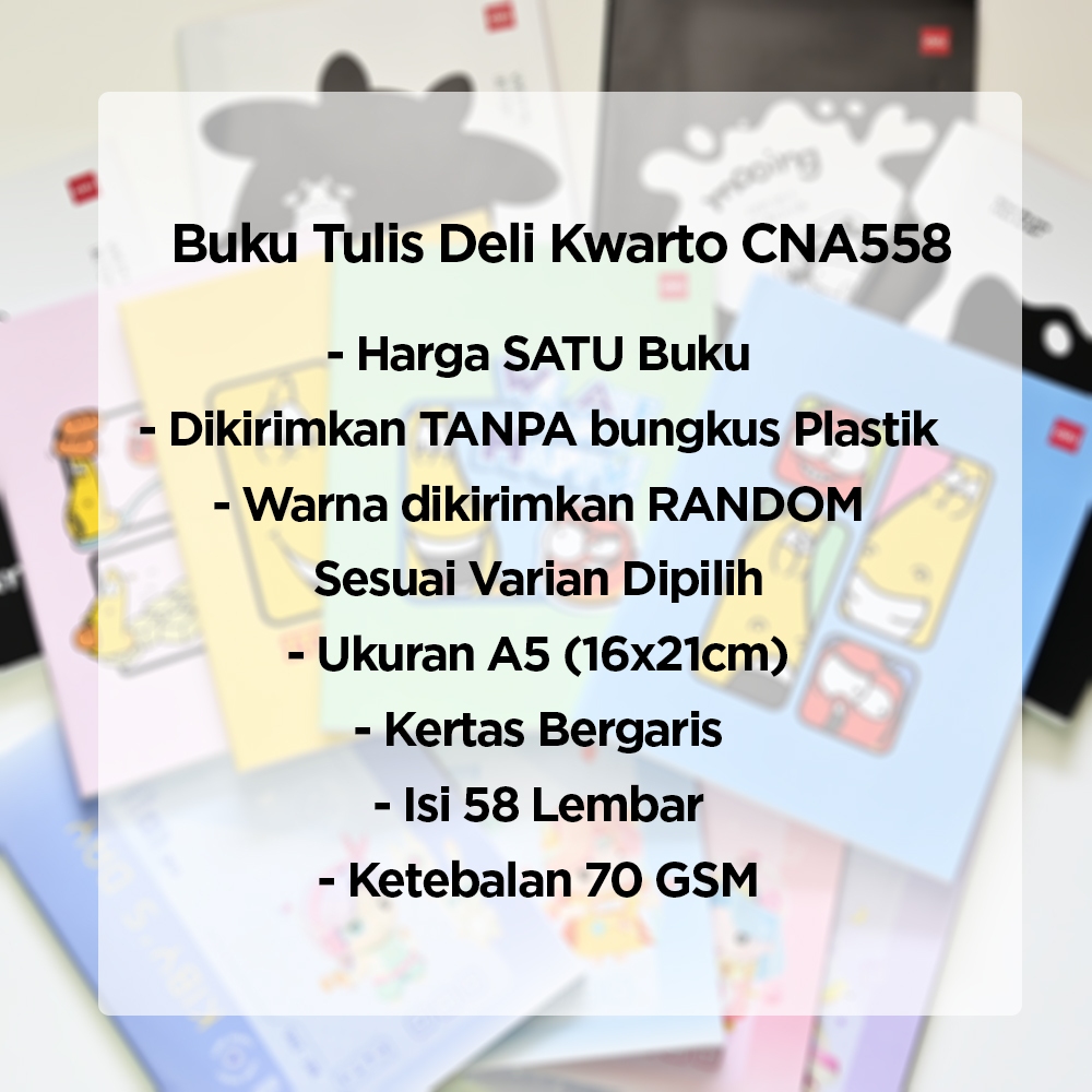 Buku Tulis Garis Kuarto / A5 Deli 58 Lembar Satuan CNA558