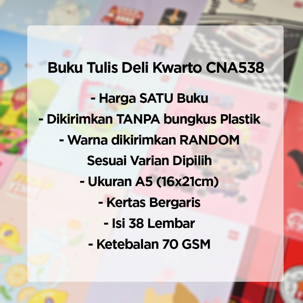 Buku Tulis Garis Kuarto / A5 Deli 38 Lembar Satuan CNA538